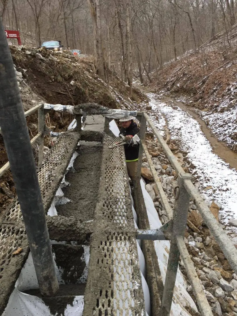 A bridge that is being built in the snow.